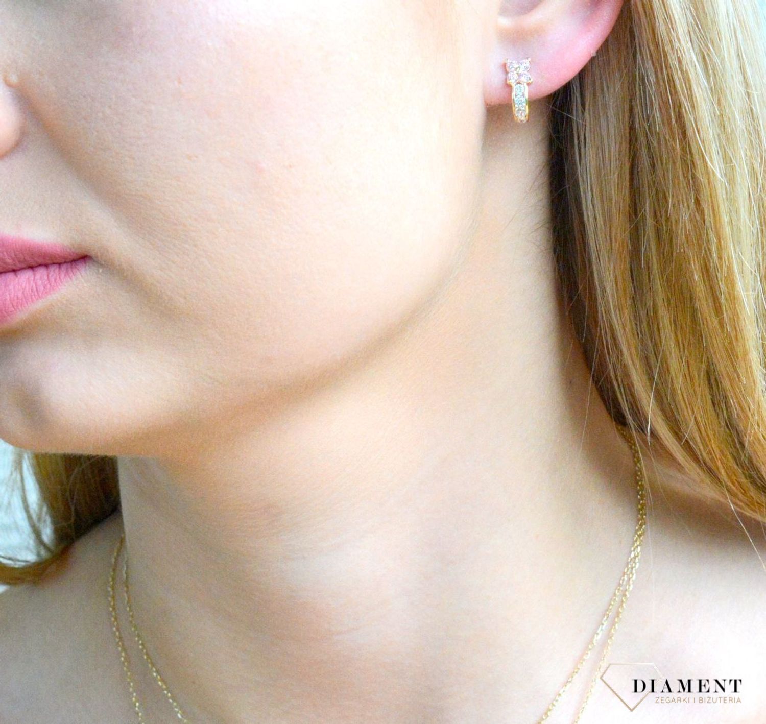 Złote kolczyki 585 Różowe kwiatki KL 3243A.jpg